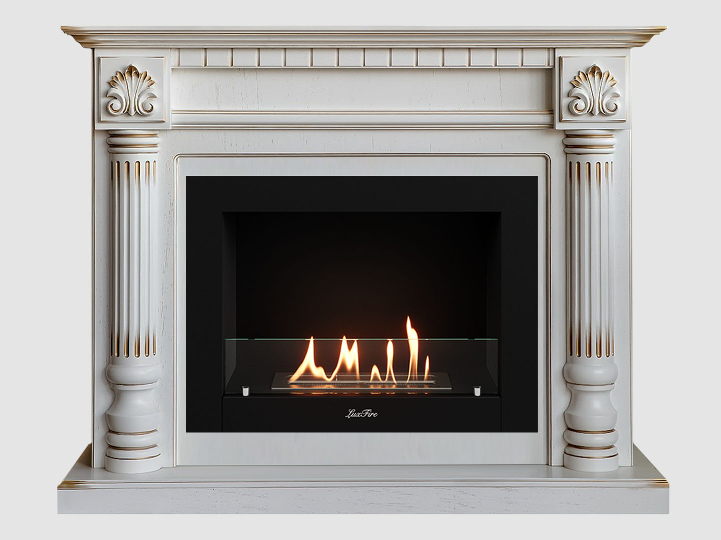 Каминный портал МДФ "Македония 1300" с биокамином Lux Fire "Фаер Бокс 2-30" (белый) по цене 102 100 руб.