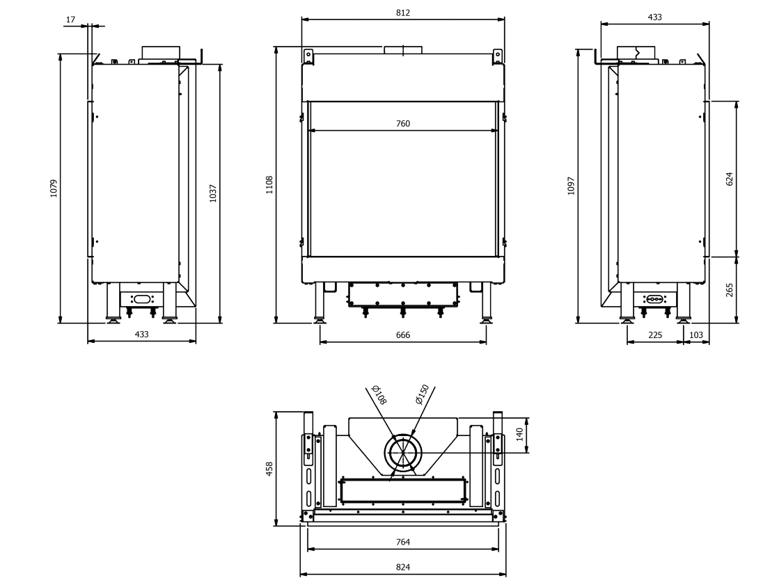 Газовая топка Kratki LEO/76/62/G20, магистральный газ