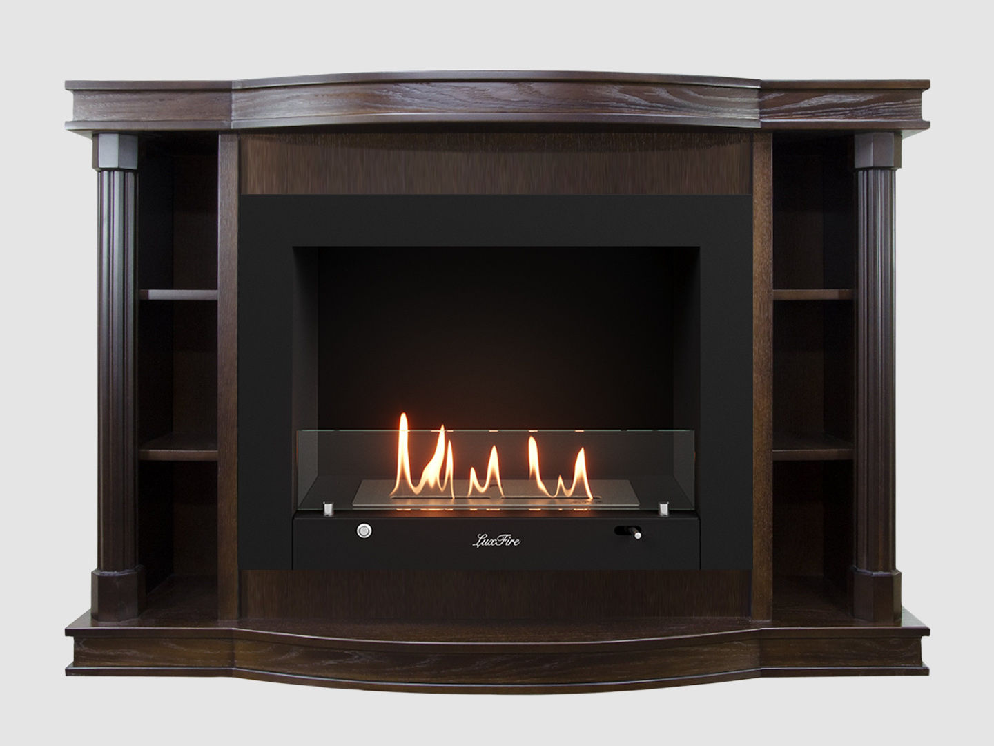 Каминный портал МДФ "Андерсен 1400" с биокамином Lux Fire "Фаер Бокс 3 - 33" (темный орех) по цене 112 800 руб.
